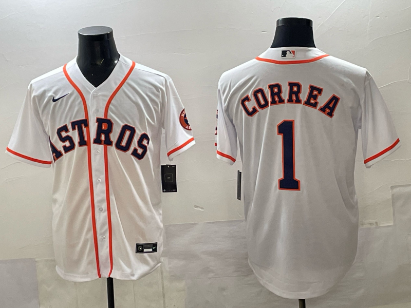 Men 2025 Houston Astros #1 Correa white Nike MLB Jersey 002->houston astros->MLB Jersey